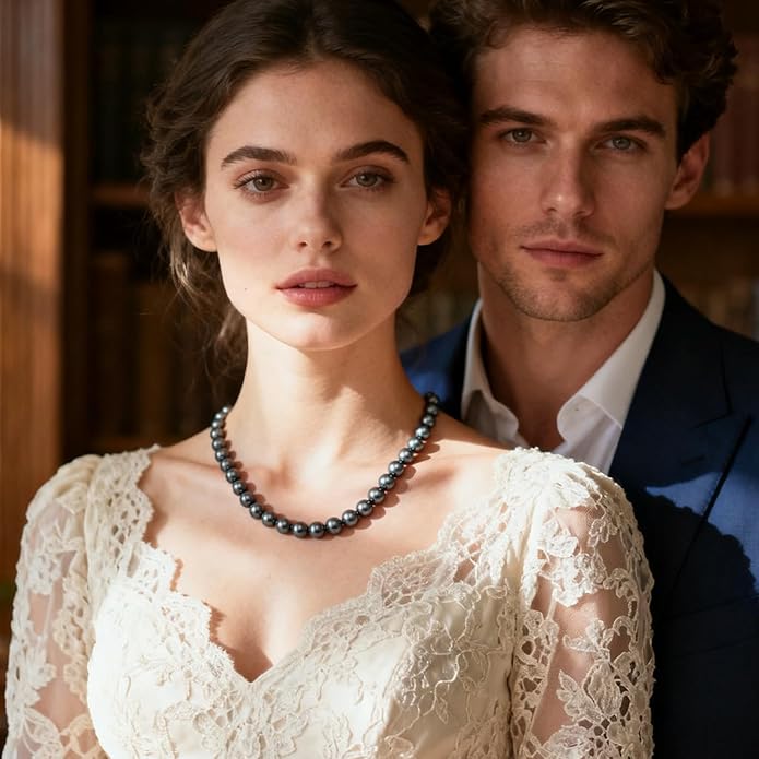 18K Solid Gold Real Tahitian Black Pearl Necklaces for Women - 43-Piece 9-10mm AAA Ocean-Grown Pearl, Strand Necklaces, Luxury Wedding Anniversary Birthday Christmas Gifts for Wife Mom, Length 17.7"+2"