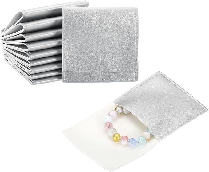 PATIKIL 20 Pack PU Leather Jewelry Pouch, 3" x 3" Envelope Style Jewelry Pouches for Bracelets Necklaces Earrings Rings, Small Luxury Bags for Wedding Candy Gift Storage, Silver