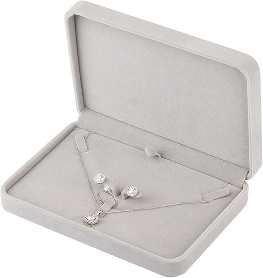 LETURE Large Velvet Jewelry Set Box, Big Necklace and Ring Earring Pendant Gift Box, Pearl Necklace/Chunky Necklace Jewelry Storage Case (Grey)