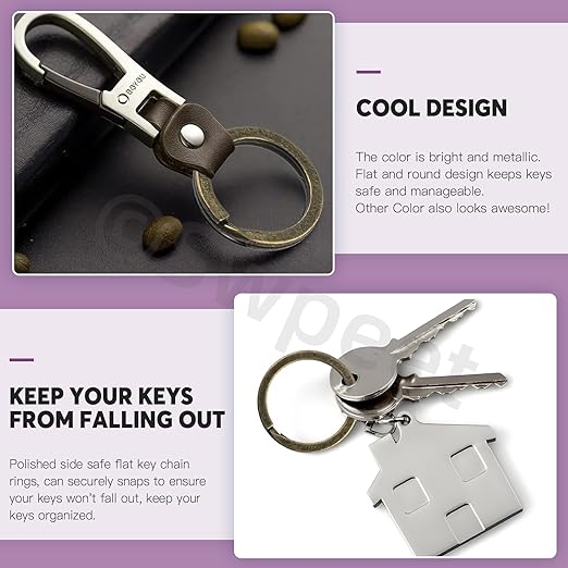 Swpeet 60 Pcs Bronze Assorted Multi-Purpose Metal Keychain Rings Split Keyrings Flat O Ring for Home Car Keys Attachments Keys Pendants - 20mm, 25mm, 30mm, 35 mm, 38 mm