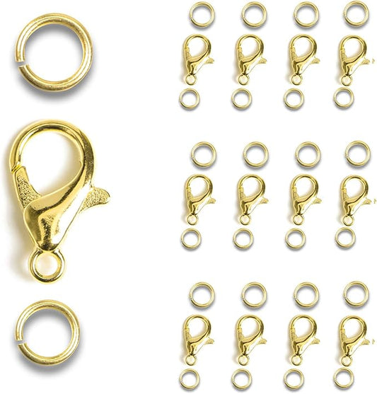 AD Beads 50 Pieces Lobster Claws Clasps Plus 100 Pieces 5mm Match Color Open Jump Rings Suitable for Necklace Bracelets Jewelry (6x10mm, Gold)
