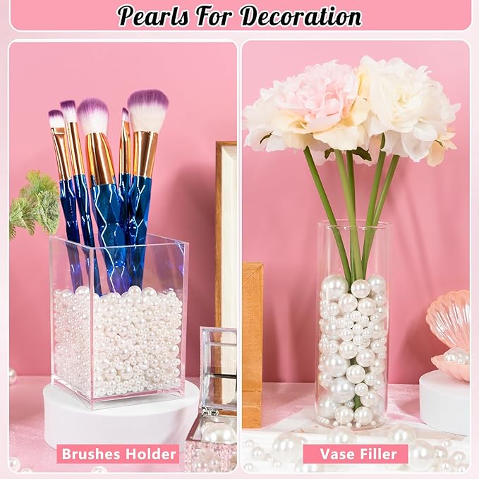 2505Pcs Pearls for Crafting, 6 Size White Pearls with Holes for Jewelry Making, Bulk Fake Pearl Beads for Vase Filler Decoration, Candles Centerpiece, DIY Crafts Necklace Bracelets (4/6/8/10/12/14mm)