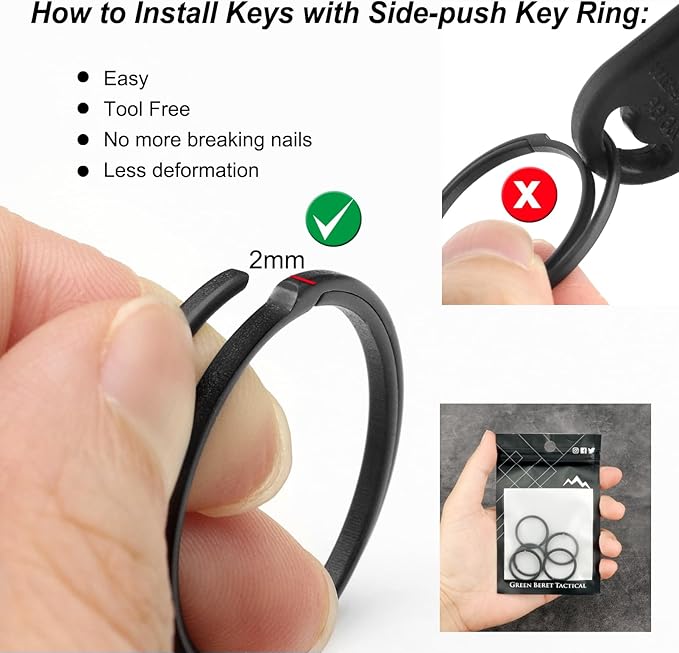 Titanium Key Rings Heavy Duty Side Push Split Key Chain Rings for Key Carabiner Quick Release Keychain Rings