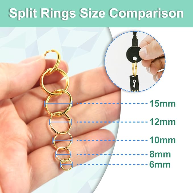 1/2" 300 PCS Gold Small Key Rings, Double Loops Split Rings Jewelry Making Metal Mini Key Ring for Keychian, Pet Collar Tag, Luggage Tag DIY Craft Hardware