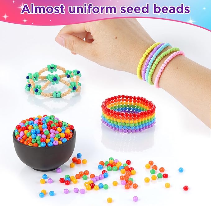 Funtopia 4mm Seed Beads for Jewelry Making, 39 Colors Uniform Small Beads for Bracelet Making Kit, 3900pcs Glass Seed Bead Kit with Instructions, Tiny Craft for DIY Art Jewelry Making