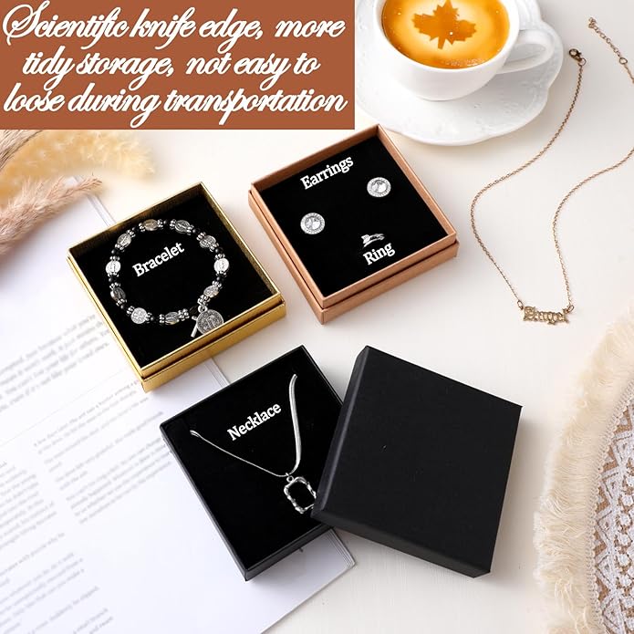 Tenceur 100 Pcs Valentines Jewelry Gift Boxes Bulk Kraft Jewelry Cardboard Box for Necklace Earring Bracelet Storage Package