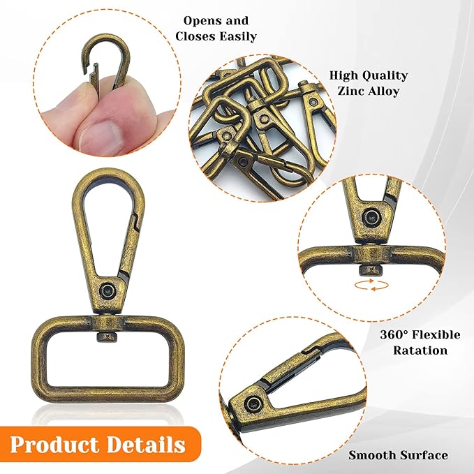 12pcs Swivel Clasps 1" D Ring Lobster Clasp Claw Metal Swivel Snap Hook for Push Gate Snap Hooks Trigger Clips Keychain Lanyard,Jewelry,DIY Crafts Supplies(Antique Bronze, 1inch Inside Diameter)
