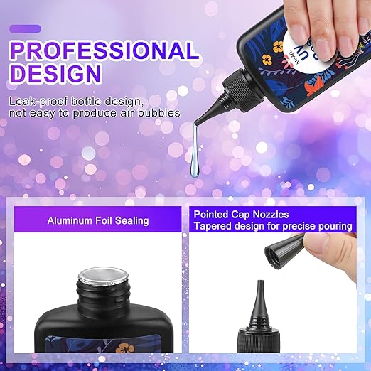 UV Resin with Light - 400g Hard Type Crystal Clear Ultraviolet Curing UV Resin Kit, 8 Lamp Beads UV Light(Non-Battery), UV Resin with Light for Craft Jewelry Making