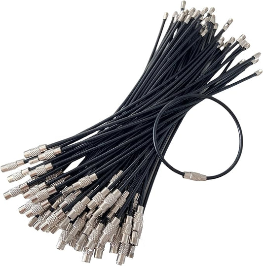 CrocSee Pack (50) Stainless Steel Wire Keychains Cable, Key Chain Rings, Heavy Duty Luggage Tags Loops Tag Keepers 2mm Twist Barrel (Cable Length: 6 inches)