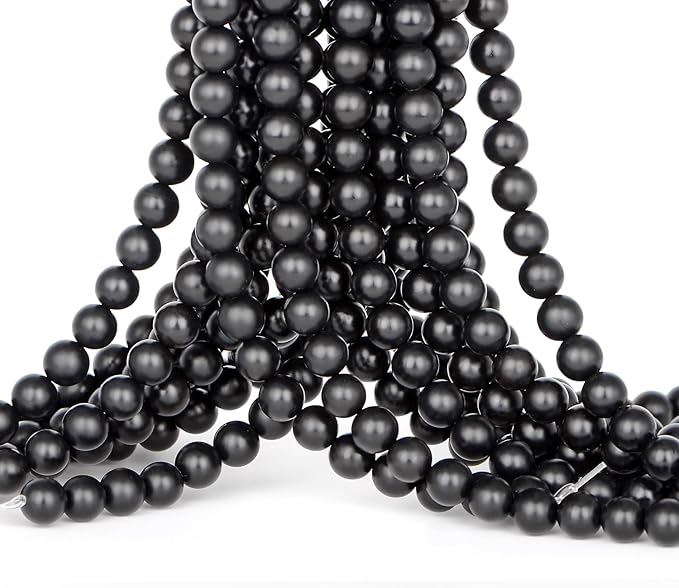 Natural Stone Beads Matte Black Onyx Round Genuine Stone Beading Loose Gemstone Hole Size 1mm DIY Charm Smooth Beads for Bracelets Necklaces Earrings 6mm 200pcs (Matte Black Onyx 6mm)