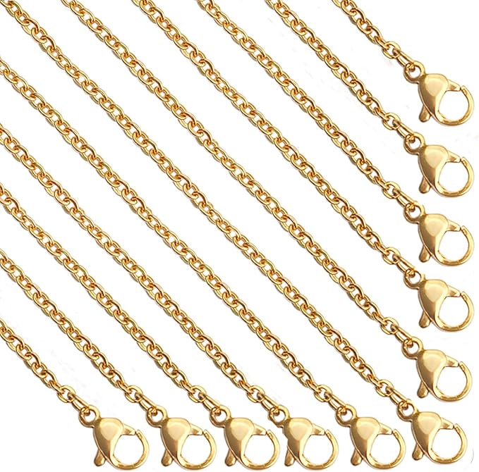 30 Pack Necklace Chains 2mm Gold Plated Stainless Steel Link Cable Chain Necklace Bulk for DIY Jewelry Making Supplies (20 Inches)