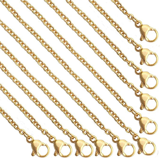 30 Pack Necklace Chains 2mm Gold Plated Stainless Steel Link Cable Chain Necklace Bulk for DIY Jewelry Making Supplies (24 Inches)