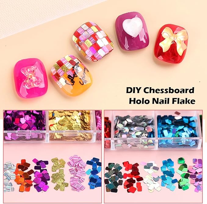 Holographic Square Glitter Flakes, 12 Colors Rectangle Sparkly Sequins, 3D Glitters Acrylic Nails Supplies for Women Girls Manicure Shiny Decorations, DIY Crafts Resin Nail Art Tips