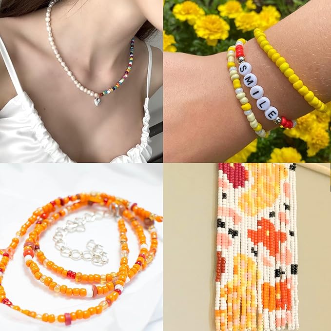 efivs arts Glass Seed Beads for Bracelet Making Kit, 24 Colors 6/0 4mm Small Beads Multicolor Beading Beads with Container Box for Jewelry Making - Approx 6000pcs