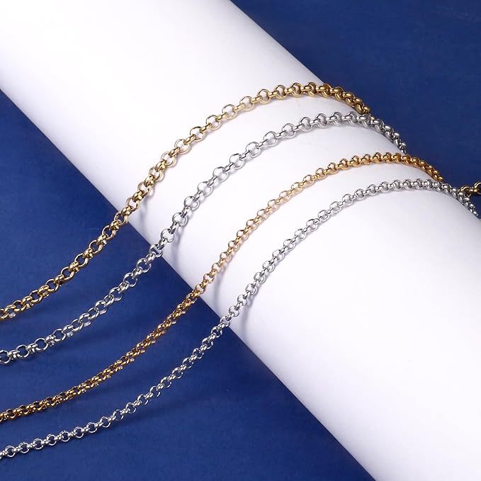 33FT Gold Rolo O Chain for Jewelry Making 3.5MM Gold PVD Plated Stainless Steel Link Chains Roll for DIY Crafts Jewelry Making
