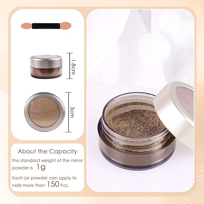 Laza Chrome Nail Powder Mirror Effect Metallic Dust Holographic Glitter Glazed Manicure Decoration Reflective Pigment for DIY Gel Polish Nail Art, Resin Craft, Gifts - Champagne Gold