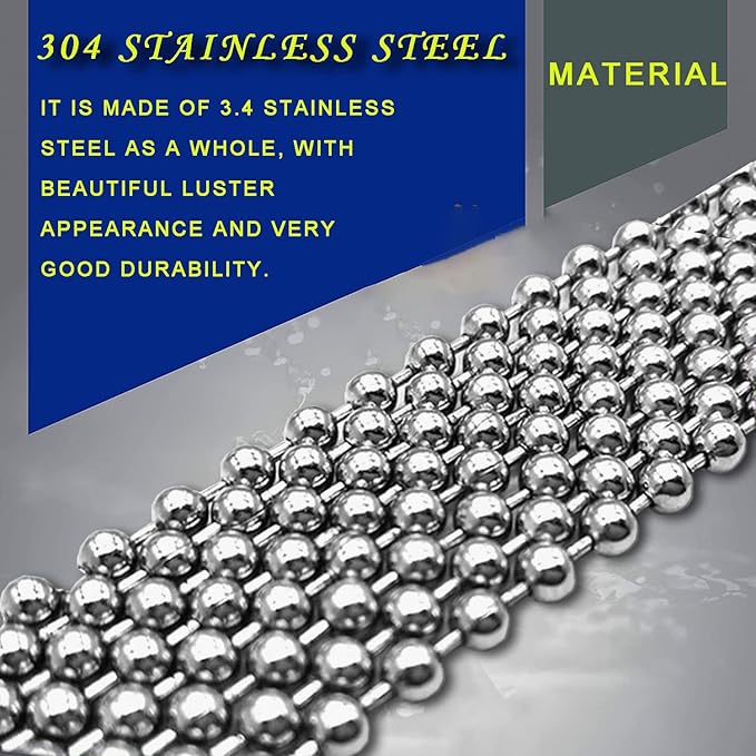 Ball Bead Chain, 55ft Stainless Steel Chain Ball Chain Necklace Bulk with 100 Pieces Matching Connectors Clasps for Jewelry Making, Necklace Hanging, Dog Tag, DIY Crafts