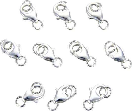 10 Sets fine 925 Sterling Silver Safety Lobster Claws Clasp with Closed Jump Rings Connect Necklace or Bracelet (Lobster 8mm (Tiny))