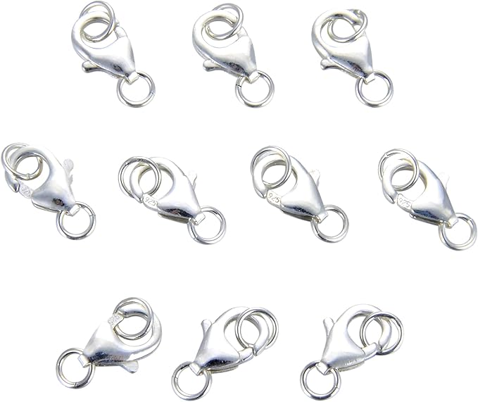 10 Sets fine 925 Sterling Silver Safety Lobster Claws Clasp with Closed Jump Rings Connect Necklace or Bracelet (Lobster 11mm)