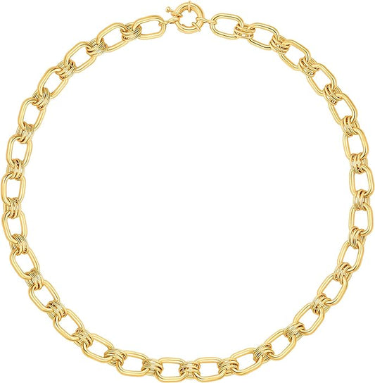 Aobei Pearl 18K Gold Plated Paperclip Chain Choker Satellite Chain Freshwater Cultured Biwa Pearl Pendant Necklace Dainty Jewelry for Women