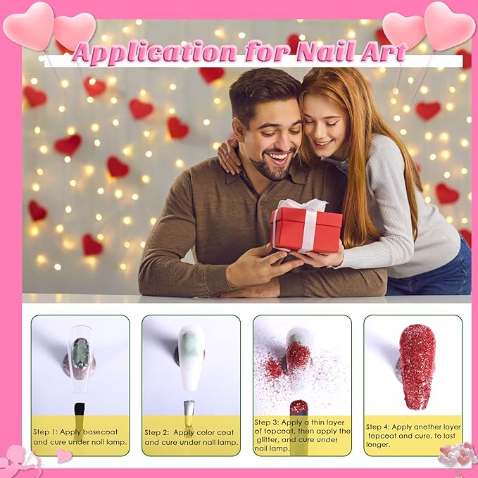 Laza 12 Colors Nail Art Glitter for Valentine’s Day Nail Stickers Chunky Red Glitter Powder Fairy Dust Pink Nail Charms Sparkle Confetti Sequins Foil Flakes for Nails, Makeup, Resin — Glittery Love