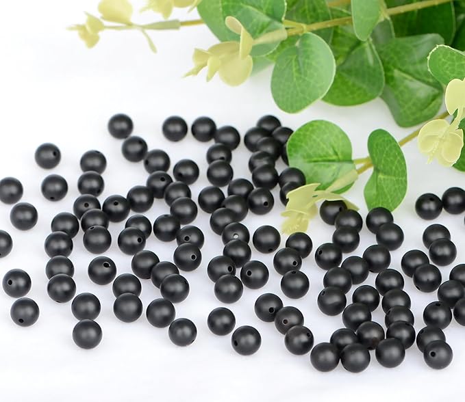 Natural Stone Genuine Stones DIY Matte Black Onyx Round Beads 8mm 100pcs Beading Loose Gemstone Hole Size 1mm Charm Smooth Beads for Bracelets Necklaces Earrings (Matte Black Onyx 8mm)