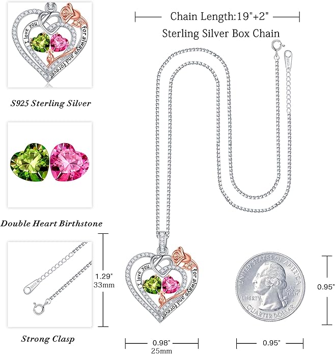 Iefil Valentines Day Gifts for Her Wife - 925 Sterling Silver Double Birthstone Necklace, Anniversary Birthday Gifts for Women, Jewelry Gift for Wife Girlfriend Mom Her