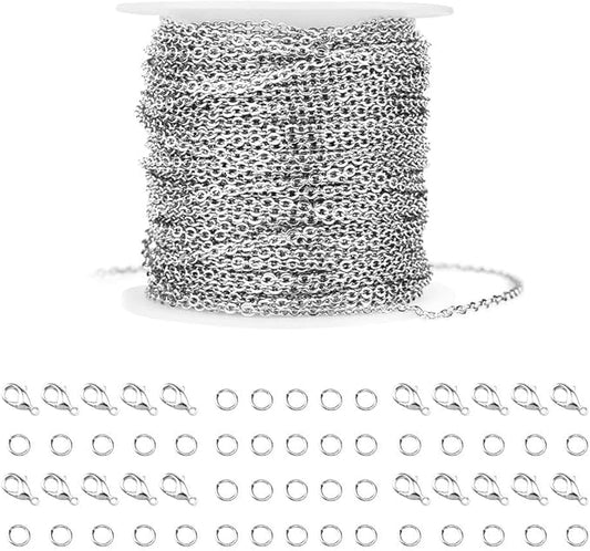 36 Feet Silver Stainless Steel Link Cable Chain with 20 Lobster Clasps and 30 Jump Rings for Men Women Jewelry Chain DIY Making, 2.0mm