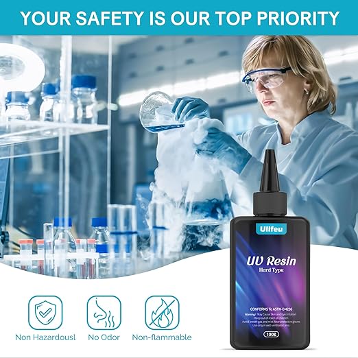 ULLFEU UV Resin 200g Bulk No Odor Upgrade Clear UV Epoxy Resin Kit Hard Fast Cure Jewelry Making Handmade DIY Craft Decoration Coating
