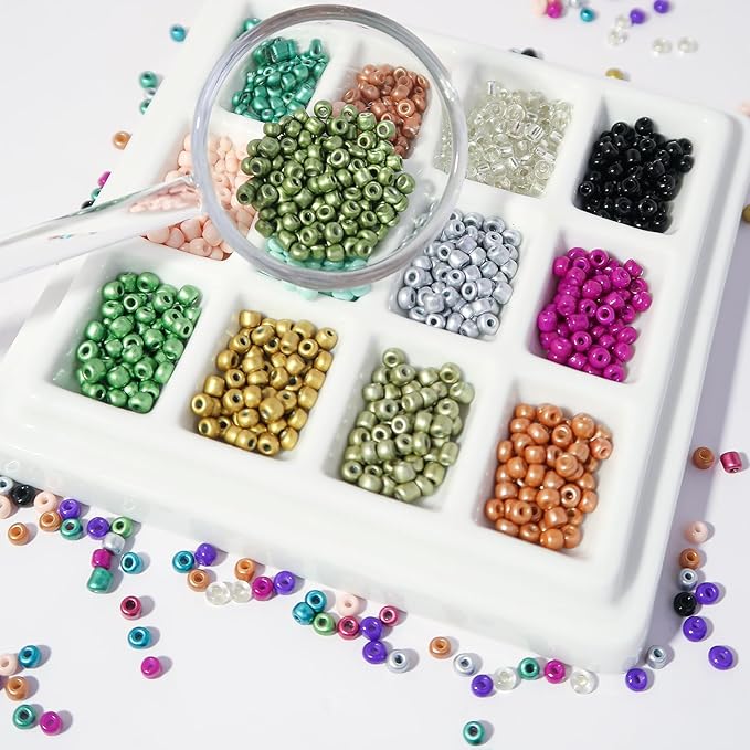 JOJOPLAY 11200pcs Glass Seed Beads for DIY Crafting Bracelet Necklace Embroidery Jewelry Making Supplies (3mm, 400pcs/Color, 28 Colors, Metallic Scheme)