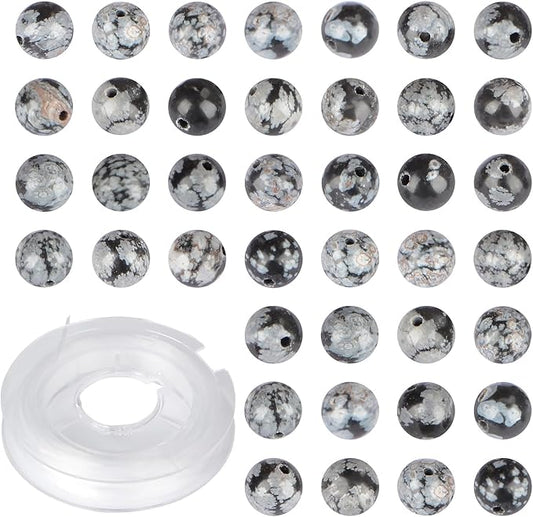 Natural Stone Genuine Stones DIY Snowflake Round Beads 8mm 100pcs Beading Loose Gemstone Hole Size 1mm Charm Smooth Beads for Bracelets Necklaces Earrings (Snowflake 8mm)