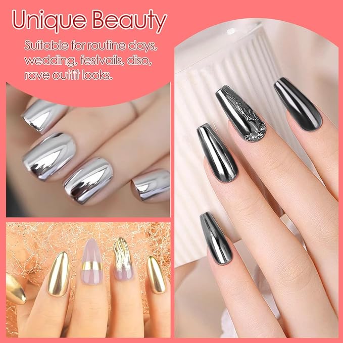 Allstarry Christmas Chrome Nail Powder, 4 Colors Metallic Mirror Effect Blue Gold Red Chrome Powder Manicure Chrome Pigment Glitter Dust Kit for Gel Polish Nail Art Decoration - Ruby Sapphire Series