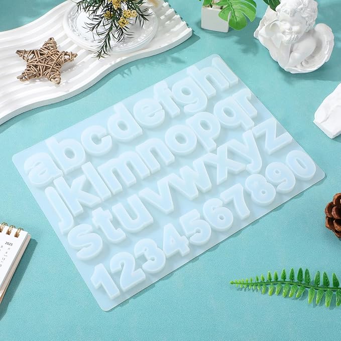 1pc Alphabet Ornament Mold Alphabet Resin Molds Silicone Molds for Resin Number Silicone Keychain Molds DIY Sugar Mould Number Manual Chocolate Candies Child