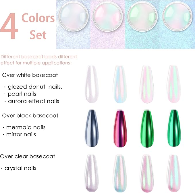 Allstarry Chrome Nail Powder Metallic Mirror Effect Pigment Iridescent Aurora, Mermaid Pearl Glitter Dust Kit for Gel Polish Nail Art Decoration, Resin Craft- Violet Green Emerald