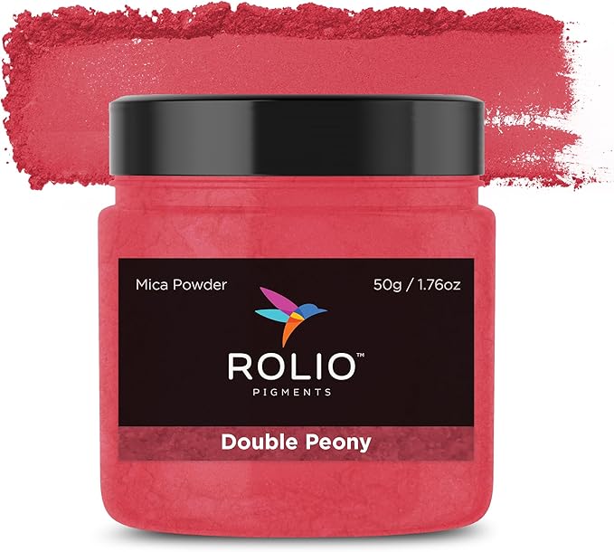 Rolio Premium Mica Powder - Double Peony (50G / 1.76oz) - 1 Jar of Pink Pigment Powder for Epoxy Resin, Dye, Soap Making, Nail Polish, Paint, Candle Making, Bath Bombs, Slime