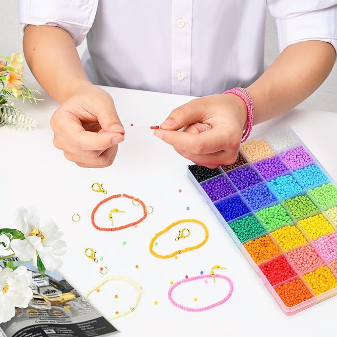 Vtssvow 3mm Glass Seed Beads for Bracelets Making, 28 Colors 11000pcs Friendship Bracelet Making Kit, Small Glass Beads for Jewelry Making (Mix 28 Color, Opaque)