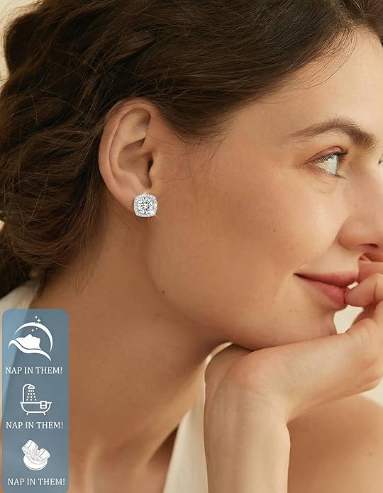 Moissanite Halo Square Earrings Flat back 0.5-3 Carat D Color VVS1 Grade Lab Grown Diamonds 925 Sterling Silver Plated 18K White Gold Flat Back Hypoallergenic Earrings for Women Men