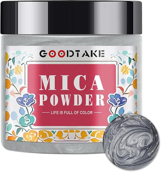 GOODTAKE Grey Mica Powder | Resin Color Pigment | Resin Dye | Mica for Soap Making, Candle Making, Bath Bomb, Slime, Nail Polish, Eye Shadow - Pure Natural Mica Powders (Grey, 2 oz)