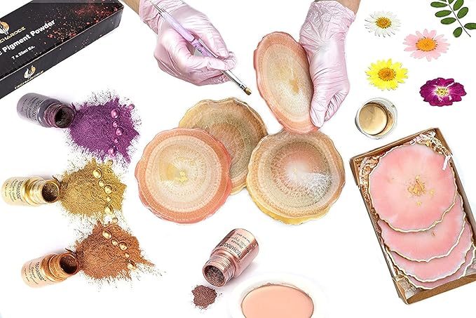 TECHAROOZ Metallic Pigment Powder, 7x20ml Fine Metal Dye for Epoxy Resin, UV Resin, Countertops, Soap Making, Candles DIY Acrylic Paints & Other Craft