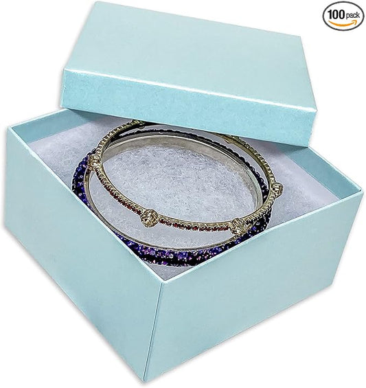 TheDisplayGuys - 100-Pack #34 Cotton Filled Cardboard Paper Jewelry Boxes Gift Case - Pearl Teal (3.9" x 3.9" x 2.0") - for Shipping or Storage