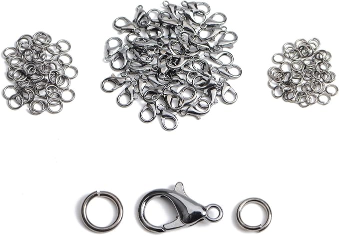 AD Beads 50 Pieces Lobster Claws Clasps Plus 100 Pieces 6mm Match Color Open Jump Rings Suitable for Necklace Bracelets Jewelry (7x12mm, Gunmetal)