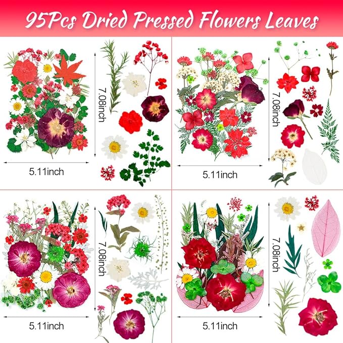 Blaflo 110 Pieces Dried Pressed Flowers Christmas Style Set, Real Flowers Fruits for Resin, Natural Flowers Kit for Crapbooking DIY Art Crafts, Epoxy Resin Jewelry Molds, Candle, Soap Making, Nails