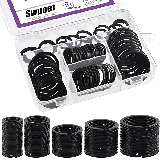 Swpeet 60 Pcs Black Assorted Multi-Purpose Metal Keychain Rings Split Keyrings Flat O Ring for Home Car Keys Attachments Keys Pendants - 20mm, 25mm, 30mm, 35 mm, 38 mm