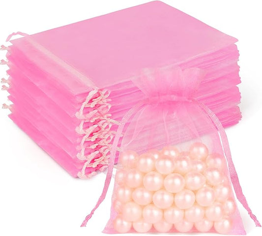 Crweety 50 Pcs Pink Organza Bags 3x4 Inch, Small Gift Bags Bulk for Jewelry Candy Soap Makeup Sachet, Cute Mini Mesh Gift Bag Drawstring for Wedding Baby Shower Birthday Party Favors & Valentine's Day