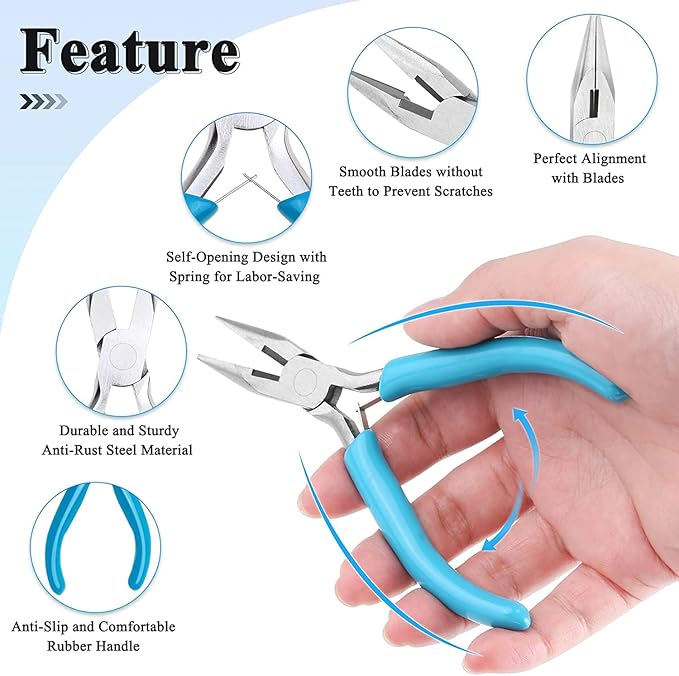 5 Packs Jewelry Pliers Set, Making Tools With Needle/Round/Chain/Bent/Zipper Pliers, Supplies Repair/Cut Kits for Crafting