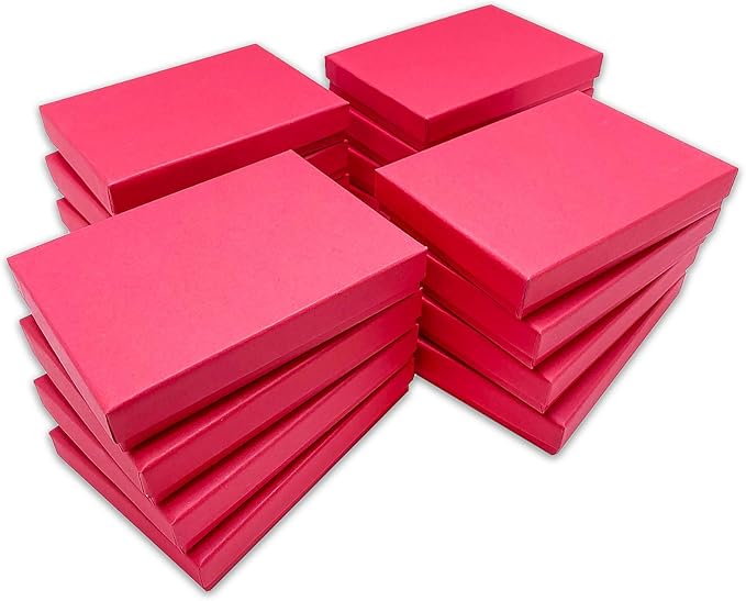 TheDisplayGuys - 25-Pack #53 Cotton Filled Cardboard Paper Jewelry Boxes Gift Case - Matte Red (5.4" x 3.9" x 1.0") - for Shipping or Storage