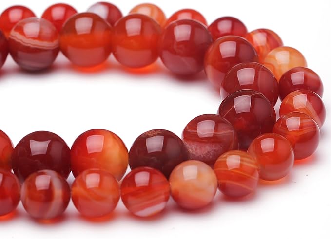Natural Stone Beads for Jewelry Making,8mm Red Stripe Agate Polished Smooth Round Gemstone Beads for Bracelet Necklace 15 Inch