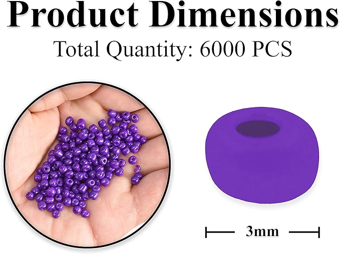 Mandala Crafts 8/0 Glass Seed Beads for Professional Beadwork, 6000 Purple Tiny Mini Glass Beads for Sewing