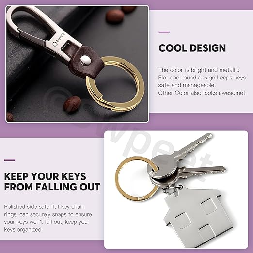 Swpeet 60 Pcs Gold Assorted Multi-Purpose Metal Keychain Rings Split Keyrings Flat O Ring for Home Car Keys Attachments Keys Pendants - 20mm, 25mm, 30mm, 35 mm, 38 mm