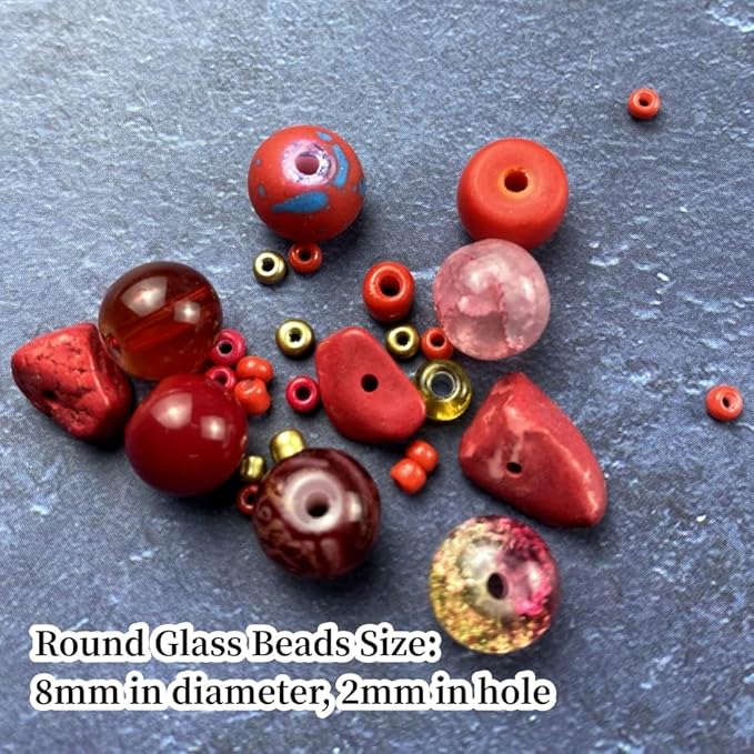 Assorted Glass Resin Beads Multi Size Colors Smooth Cracked Gravel Millet Spacer Beads for Bracelets Necklace Earring DIY Jewelry Making Craft(Red Series)